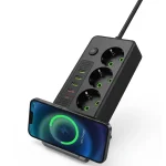 Мережевий фільтр-подовжувач з бездротовою зарядкою, 3 розетки, 4 USB, 1 Type-C, 5 м